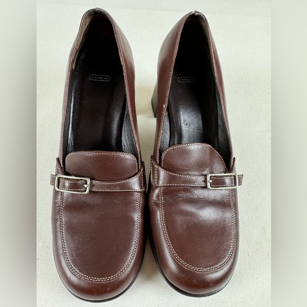 Coach Vintage 2.5” Chunky Heel Brown Leather Loafers Women’s 8.5 FAWN-J180 - Picture 10 of 12